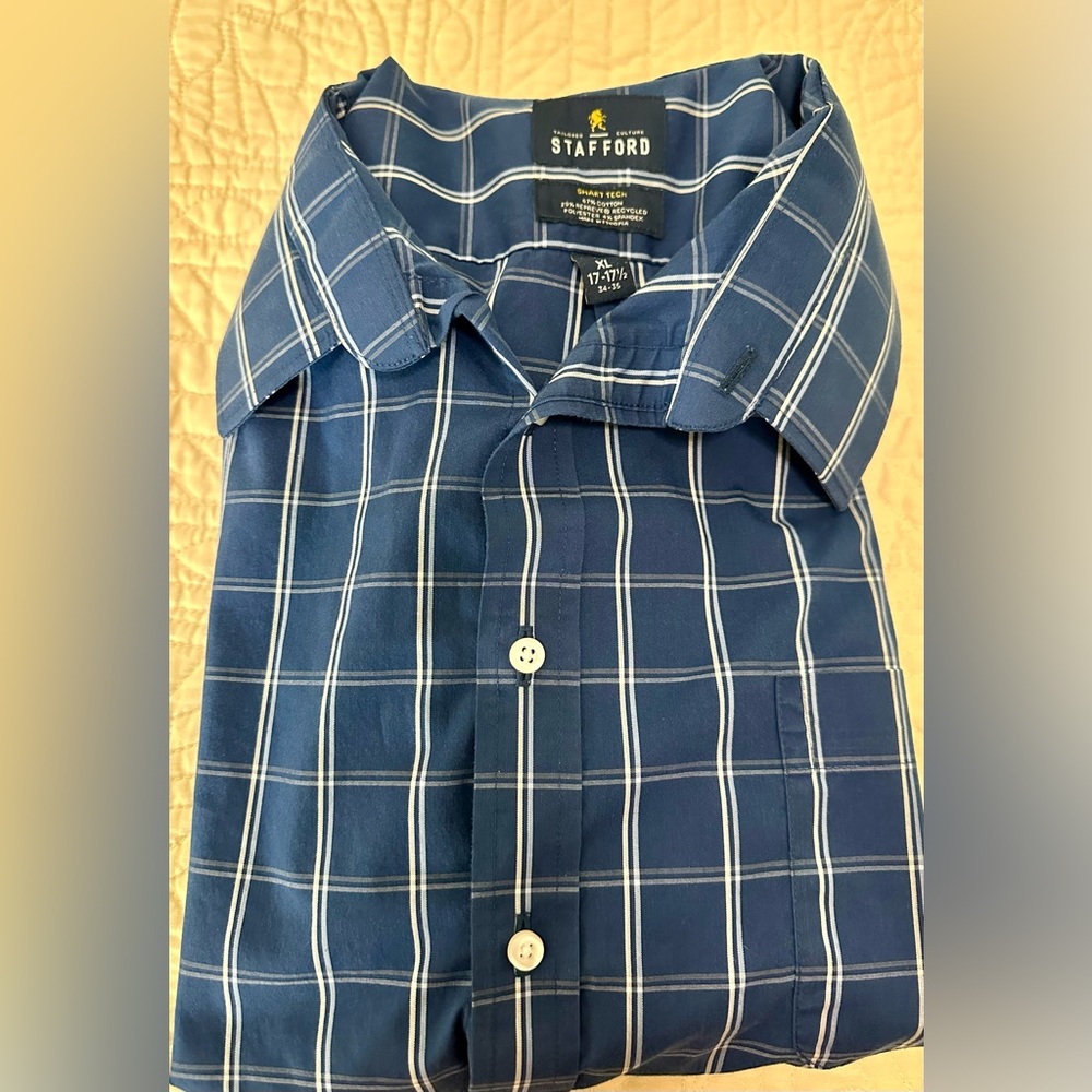Stafford Men's Blue Plaid Shirt